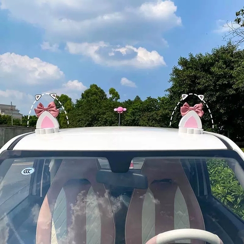 Bộ 2 Miếng Dán Tai Mèo , Tai Thỏ , Pikachu Dễ Thương Trang Trí Nóc Xe Ô Tô
