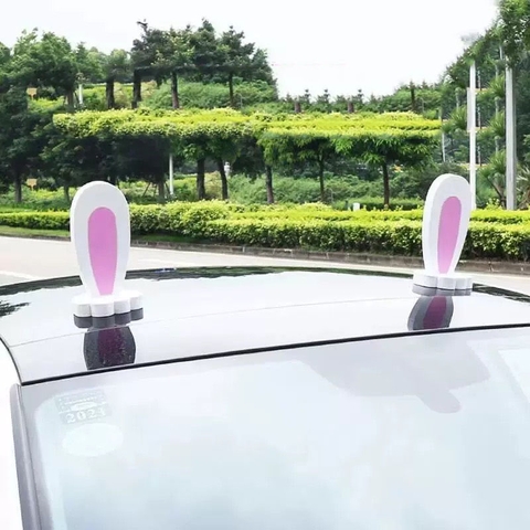 Bộ 2 Miếng Dán Tai Mèo , Tai Thỏ , Pikachu Dễ Thương Trang Trí Nóc Xe Ô Tô