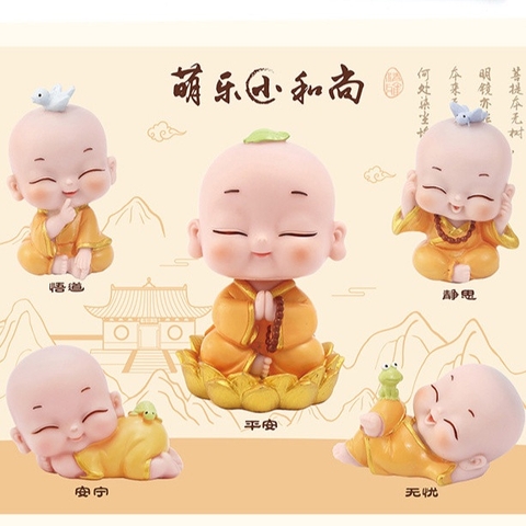 Bộ 5 Tượng Tiểu Vui Vẻ Bình An Trang Trí Nhà Cửa Để Xe Ô Tô - đơn giá 1 ông