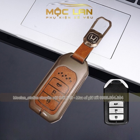 Bộ ốp kim loại mặt da + lưng da bò dập chìm logo mix móc khoá HONDA