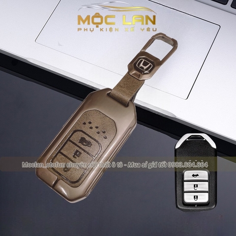 Bộ ốp kim loại mặt da + lưng da bò dập chìm logo mix móc khoá HONDA