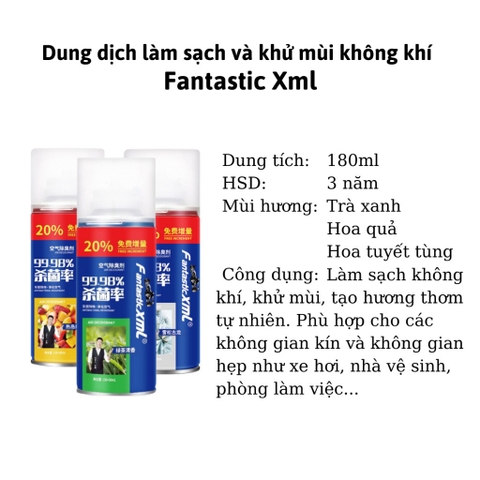 Dung Dịch Xịt Làm Sạch Và Khử Mùi Không Khí Cho Xe Ô Tô, Mùi Hương Tự Nhiên Fantastic Xml 180ml