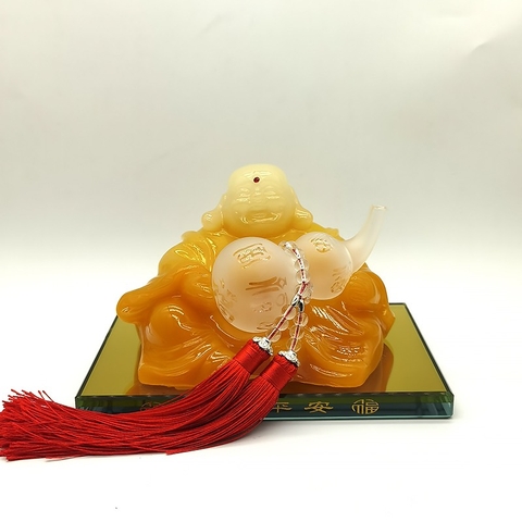 Tượng đá ngọc ông phật di lặc cầm quả hồ lô