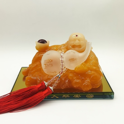 Tượng đá ngọc ông phật di lặc cầm quả hồ lô