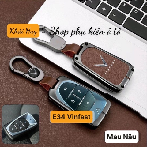 Bộ ốp kim loại lưng da + móc khoá dây da hãng Vinfast
