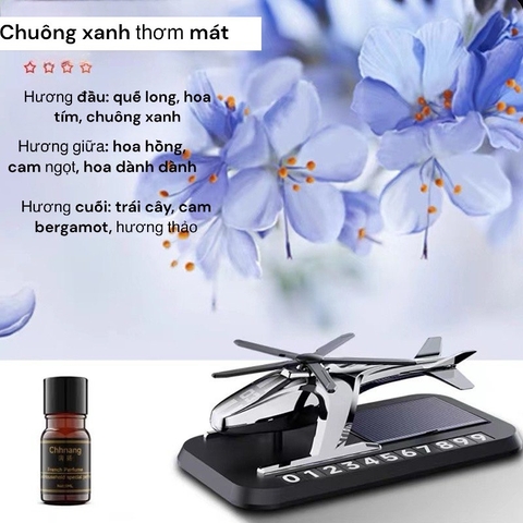 [Tặng Kèm Tinh Dầu] Bảng số điện thoại kèm nước hoa năng lượng mặt trời hình máy bay trực thăng gắn taplo ô tô - MB07