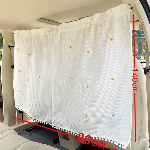Rèm vải Chữ nhật in hình và thêu hoạ tiết dễ thương - Màu Trắng có cốc hít kính