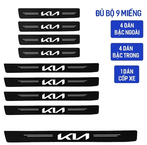 Sét 9 miếng vân carbon chống trầy xước bậc và cốp xe ( gồm 8 miếng bậc + 1 miếng cốp ) - NBC