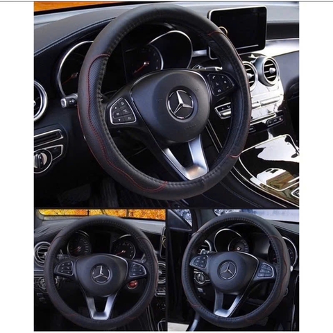 Bọc vô lăng da Pu đen chỉ đỏ lượn sóng M01