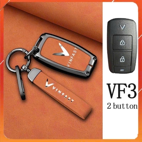 Ốp khoá kim loại 2 mặt da cao cấp xe ô tô Vinfast VF3 VF5 VF6789+ Móc Ngắn