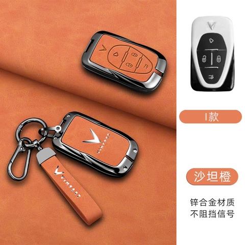 Ốp khoá kim loại 2 mặt da cao cấp xe ô tô Vinfast VF3 VF5 VF6789+ Móc Ngắn