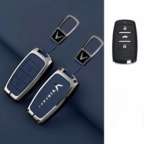 Ốp khoá kim loại 2 mặt da cao cấp xe ô tô Vinfast VF3 VF5 VF6789+ Móc Ngắn