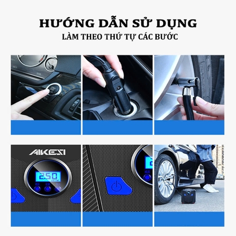 Bơm lốp ô tô, xe máy AIKESI bơm hơi 12V đồng hồ điện tử tự ngắt