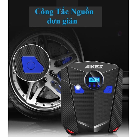 Bơm lốp ô tô, xe máy AIKESI bơm hơi 12V đồng hồ điện tử tự ngắt