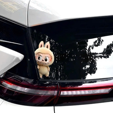 Bộ 2 tem dán Cột A trang trí ô tô hình LABUBU dễ thương