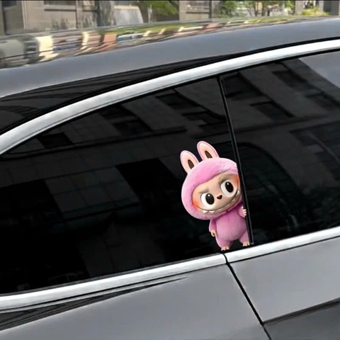 Bộ 2 tem dán Cột A trang trí ô tô hình LABUBU dễ thương