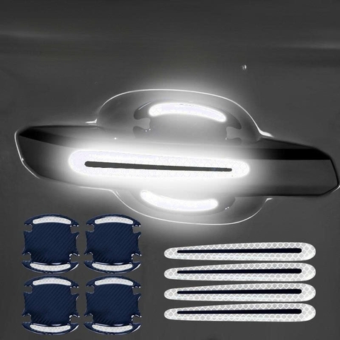 Sét 8 Miếng dán hõm tay nắm cửa chất liệu sợi carbon phản quang chống trầy xước