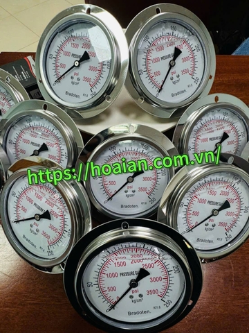 Đồng hồ áp suất Bradoten D100mm 0-16kg/cm2 chân sau ren 3/8″NPT