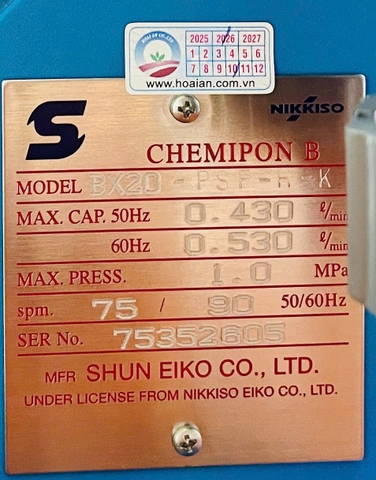 Bơm định lượng hóa chất Nikkiso BX20-PSF-H-K