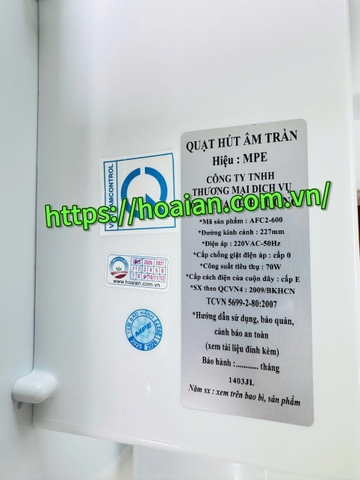 Quạt hút âm trần MPE AFC2-600