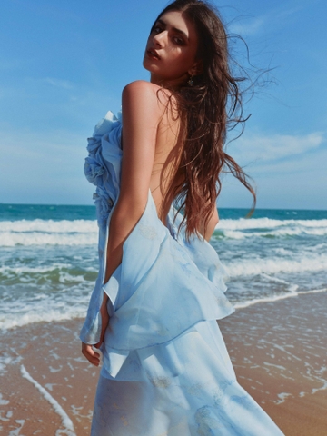 BLUE CHIFFON MAXI DRESS