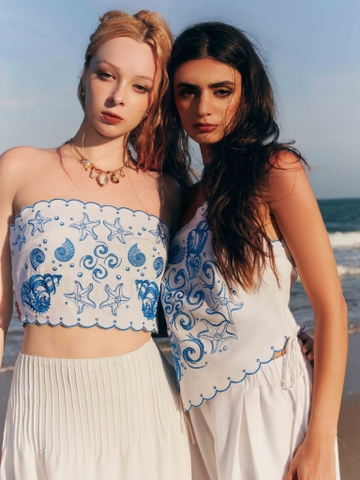 WHITE EMBROIDERED STRAPLESS TOP