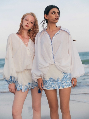 DRAPPED WHITE  LINEN SHIRT