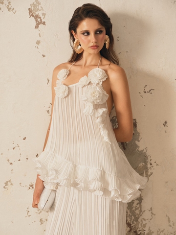 WHITE OFF-SHOULDER PLEATED FLORAL TOP