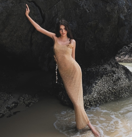 BROWN KNIT DRESS WITH BIKINI