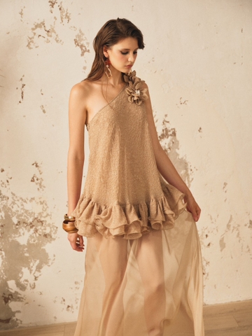 BROWN OFF-SHOULDER MAXI