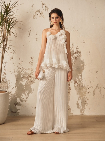 WHITE PLEATED PANT