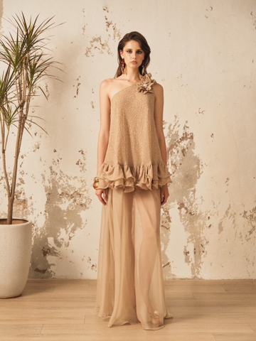 BROWN OFF-SHOULDER MAXI