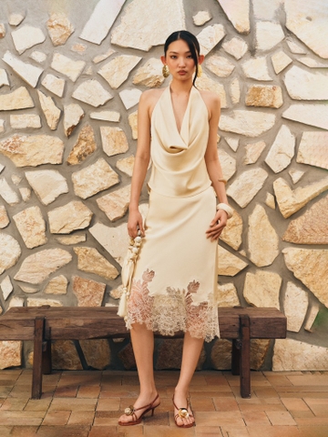 IVORY SILK DRAPPED NECK TOP