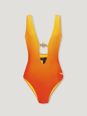 ORANGE DEEP-CLEAVAGE TANKINI