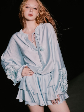 BLUE FLORAL EMBROIDERED SHIRT