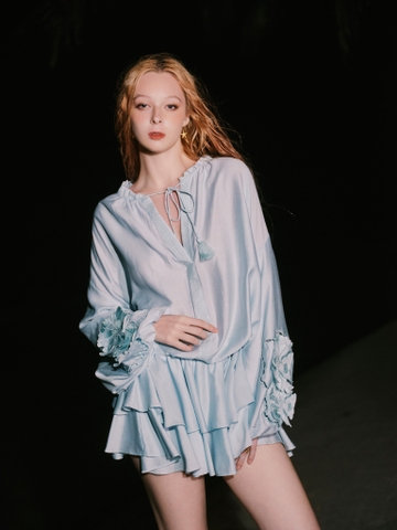 BLUE EMBROIDERED SKORTS