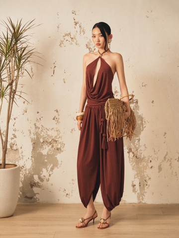 BROWN KNIT HALTER TOP