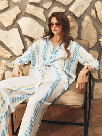 BLUE STRIPED SILK PANT