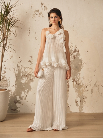 WHITE PLEATED PANT