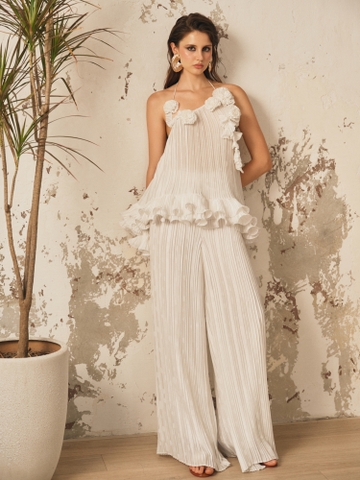 WHITE PLEATED PANT