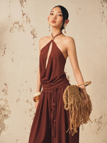 BROWN KNIT HALTER TOP