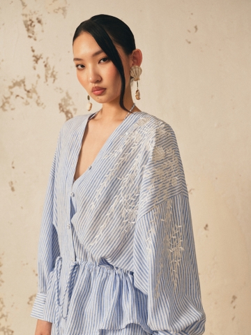 BLUE STRIPED ELASTIC WAIST