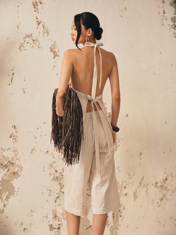 BEIGE STRIPED CROPPED PANT