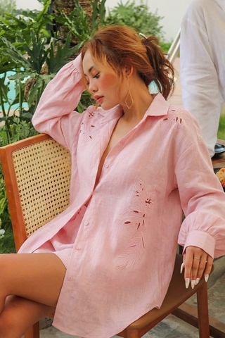 PINK TROPICAL LINEN SHIRT
