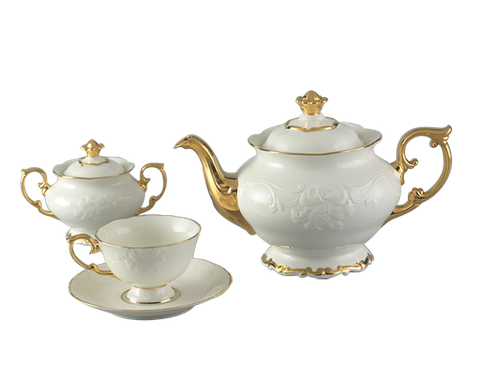 Bộ trà 1.3L - Đài Cát - Viền Chỉ Vàng