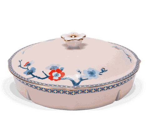 Khay mứt tròn 5 ngăn 24cm + nắp - Hoa đào Thịnh vượng 2023