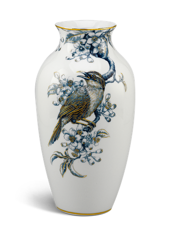 Bình hoa 27 cm - Họa Mi & Hoa Bưởi - Cobalt vàng