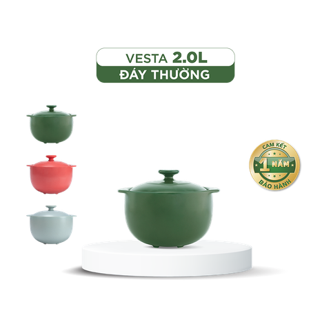Nồi dưỡng sinh Vesta 2.0L + nắp (CK) Xanh Rêu