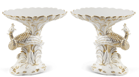 Cặp Tô trái cây Khổng Tước - Trắng - Trang trí vàng