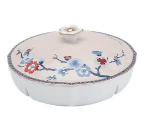 Khay mứt tròn 5 ngăn 24cm + nắp - Hoa Đào Thịnh Vượng